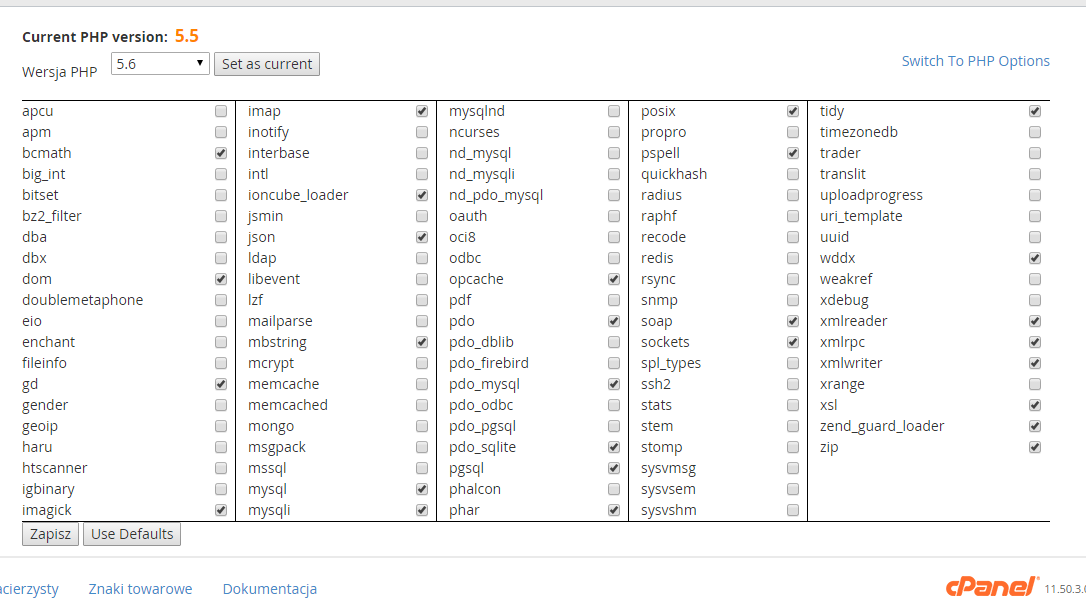 Zmiana PHP w cPanel