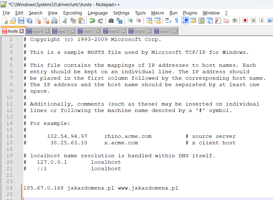 Hosts w Notepad++