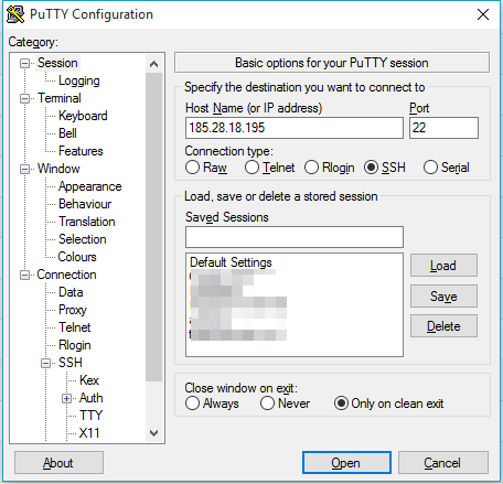 sesja w Putty