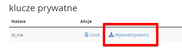 cpanel klucze prywatne