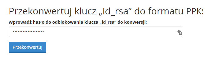 cpanel konwersja klucza ssh