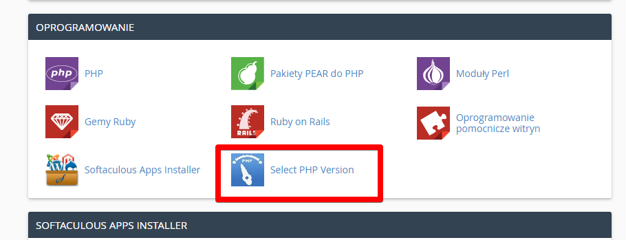 cPanel -> Wybór wersji PHP