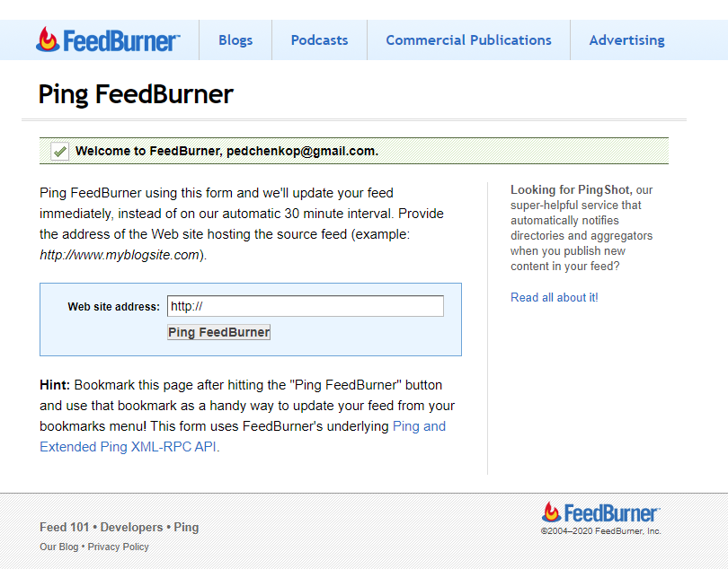 FeedBurner - Ping FeedBurner