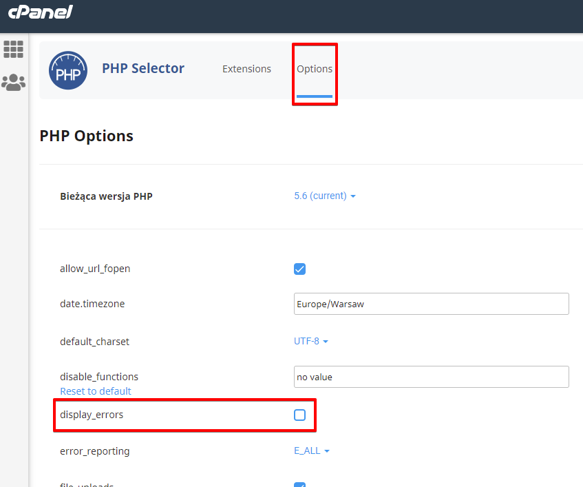 cpanel-display-errors