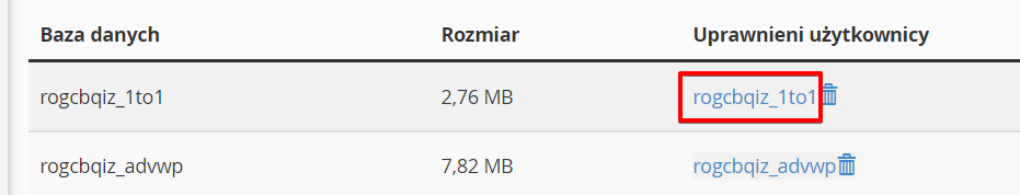 cpanel bazy danych konta