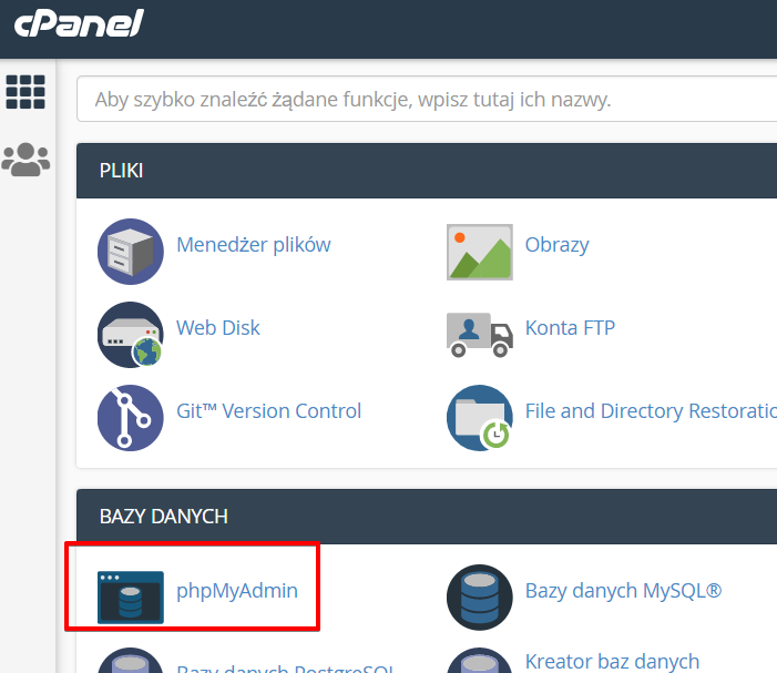 cpanel phpmyadmin