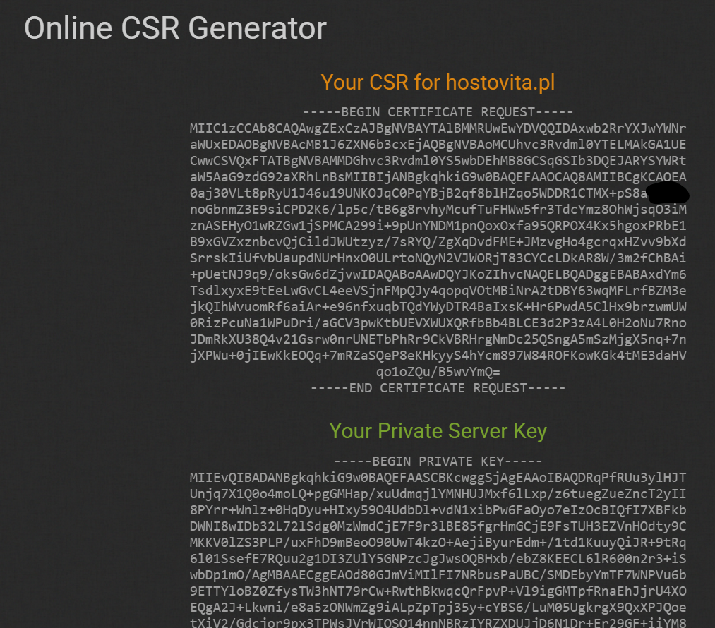 Klucze CSR do instalowania SSL